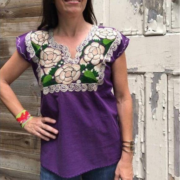 Costume Baldor Mexican Embroidered Tunic Floral Em - Picture 2 of 4